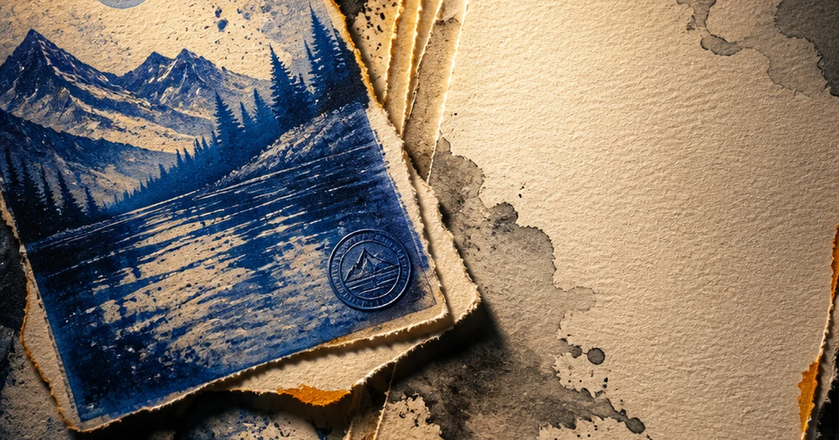Layered paper-cut diorama of an ink-stamped photograph fragment beside a blank, unmarked sheet of paper, representing how image watermarking is scaling while text watermarking stays largely unsolved